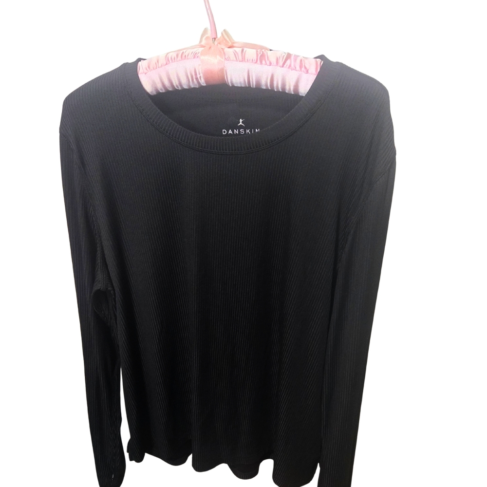 Danskin Black Ribbed Long Sleeve Tee, Size XL